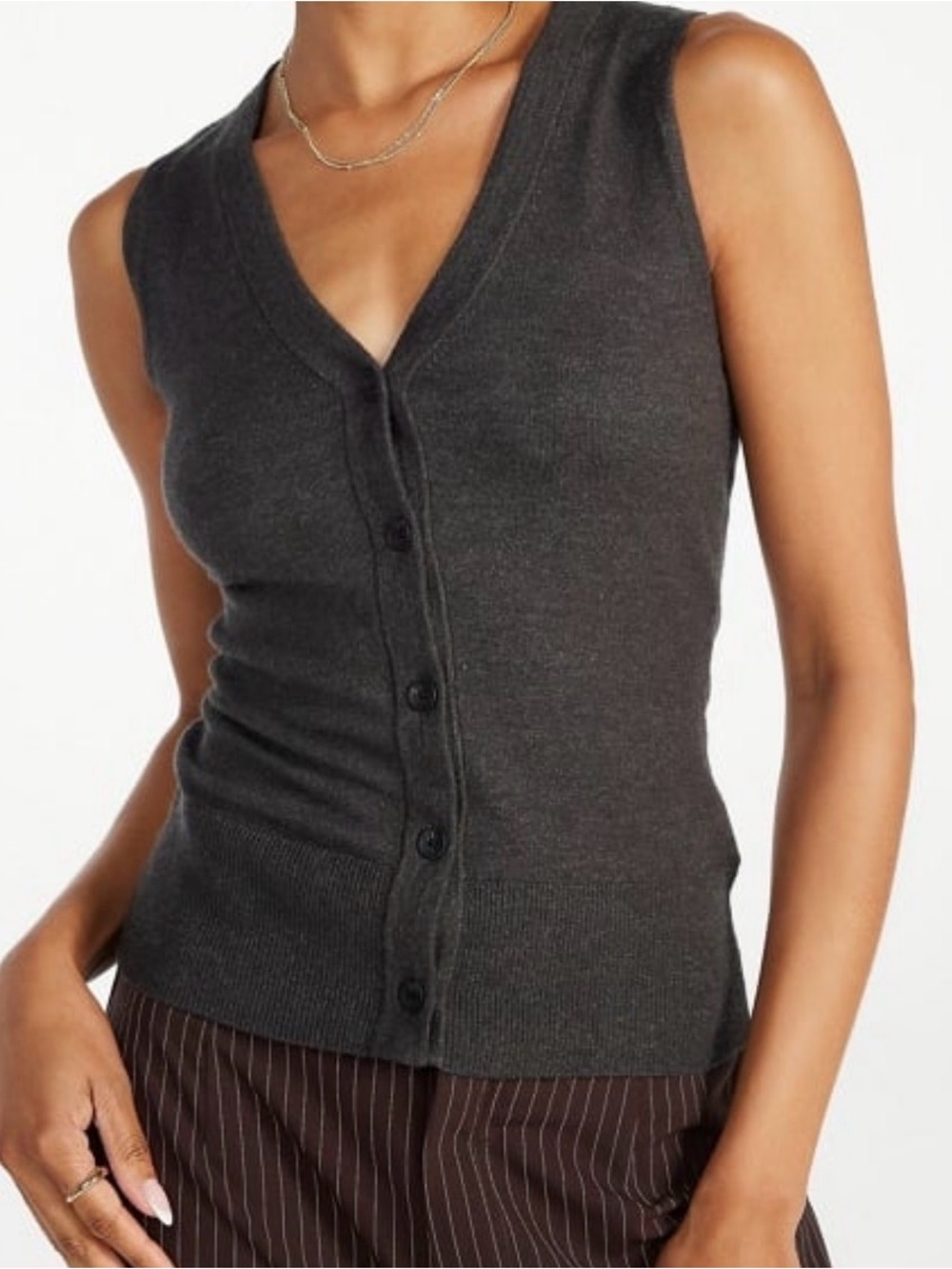 NWOT Sleeveless V-Neck Button Front Top - Charcoal
